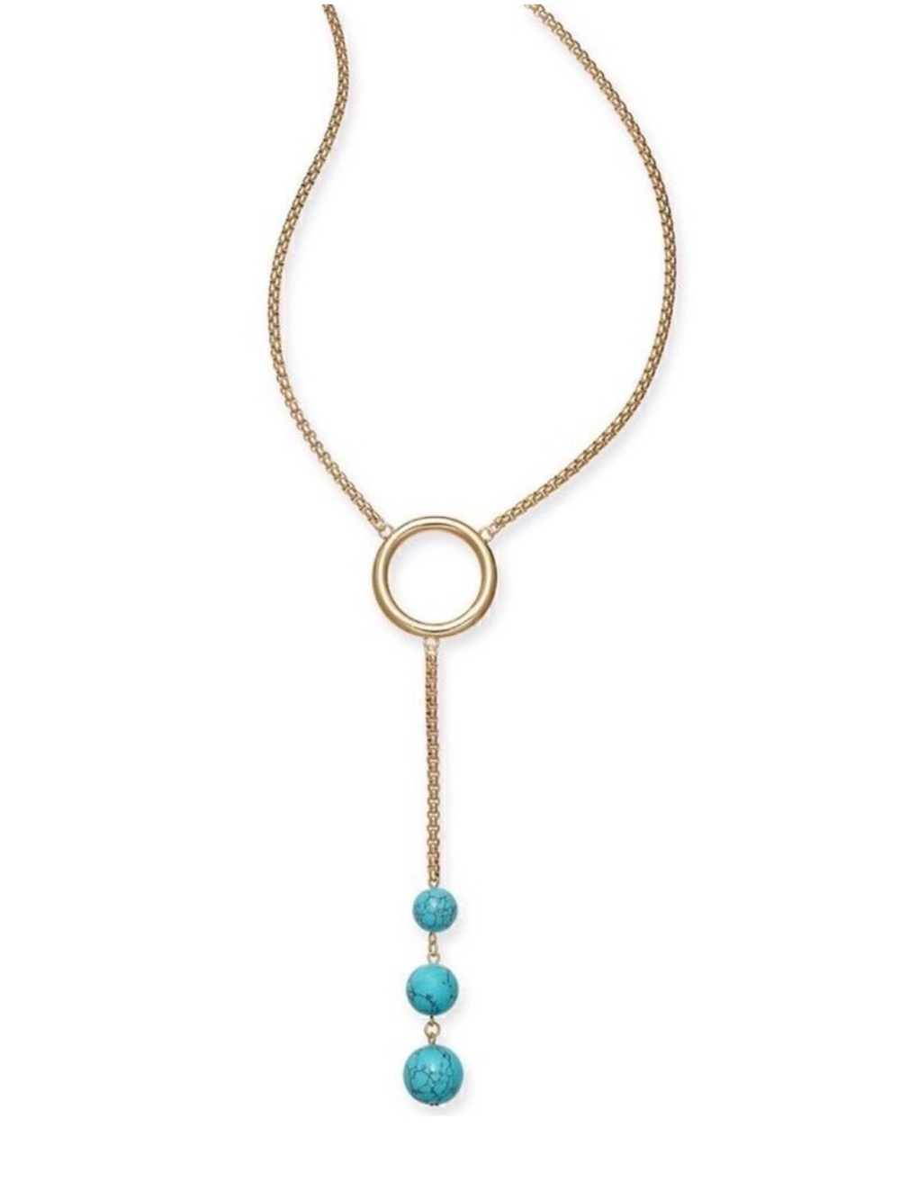 New Alfani Y Necklace Faux Turquoise Ball Drop Gold-tone Circle Retail $44.50